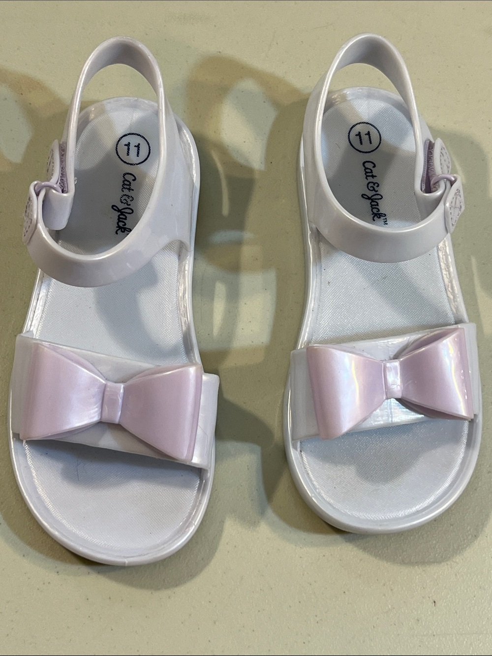Cat & Jack Little Girls' White Sandals with Pink Bow Accent